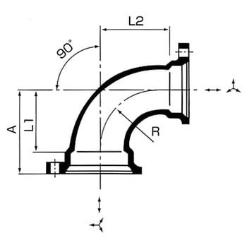 90LL 径違い90°大曲りエルボ 排水鋼管可とう継手(MD継手) 1個 東亜高級