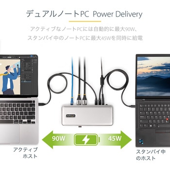 ドッキングステーション/USB-C/KVM機能/デュアルモニター/4K60Hz DP/5x USBハブ/有線LAN/90W/45W PD/PC CPU切替器 StarTech.com