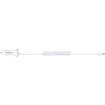 シガーソケットカーチャージャー/コイル型/Lightningケーブル/1m/1x USB-Aポート/12W/ホワイト/iPhone iPad & タブレット用車載充電器/2ポートUSB カーチャージャー/カールコード StarTech.com