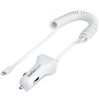 シガーソケットカーチャージャー/コイル型/Lightningケーブル/1m/1x USB-Aポート/12W/ホワイト/iPhone iPad & タブレット用車載充電器/2ポートUSB カーチャージャー/カールコード StarTech.com