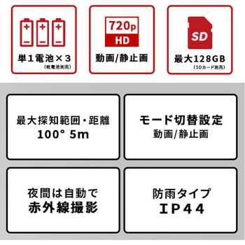 乾電池式どこでもセンサーカメラ 盗難防止ワイヤーセット ホームテイスト