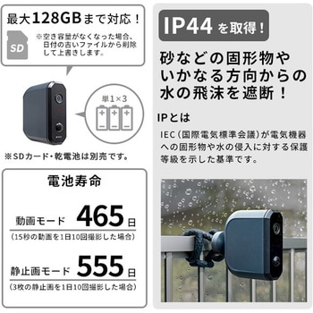 乾電池式どこでもセンサーカメラ 盗難防止ワイヤーセット ホームテイスト