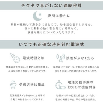掛け時計 電波時計 温度湿度計・カレンダー表示 ホワイト ホームテイスト