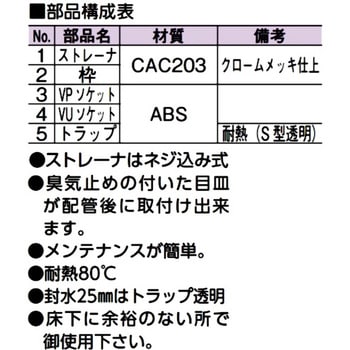 D-STS-PU 100 スーパートラップ付目皿(VP・VU兼用浅型) 1個 アウス