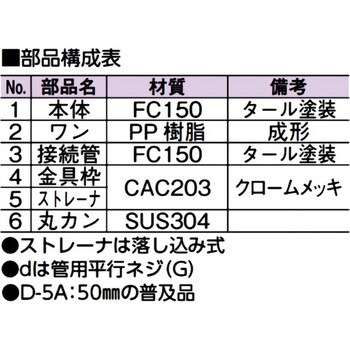 D-5AS 50 非防水用床排水トラップ・普及型 アウス 呼び50 D-5AS 50