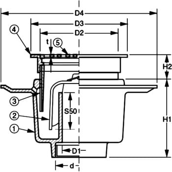 D-5BS 50 防水用床排水トラップ・普及型 アウス 呼び50 D-5BS 50
