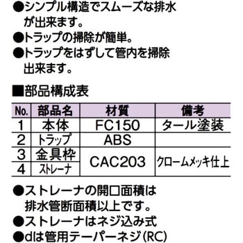 D-5AZ 50 横引式・床排水トラップ アウス 呼び50 D-5AZ 50 - 【通販