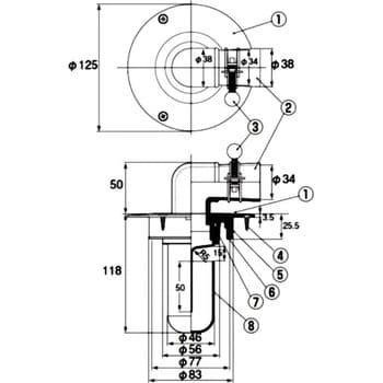 D-STCB3-PU 75・ビスなし スーパートラップ付洗濯機用床排水金具(VP