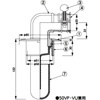 D-STCB7-PU 50 スーパートラップ付洗濯機用床排水金具(VP・VU50兼用) 1