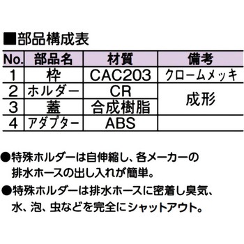 洗濯機用床排水金具 VP・VU兼用 アウス