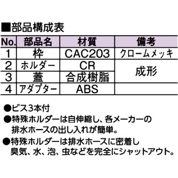 洗濯機用床排水金具 VP・VU兼用 アウス
