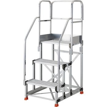 アルミ製作業用踏台 グレーチングタイプ 3段 フルセット手すり付 TRUSCO