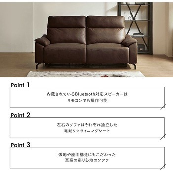Bluetooth対応スピーカー内蔵 2人掛け本革ソファ 【Monarque-モナーク-】 - ホームテイスト