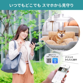 防犯カメラ  ワイヤレスカメラ  見守りカメラ 屋内用 300万画素 アプリ連携 配線不要 赤外線ナイトビジョン 夜間撮影 天井・壁取り付け可 - ELPA
