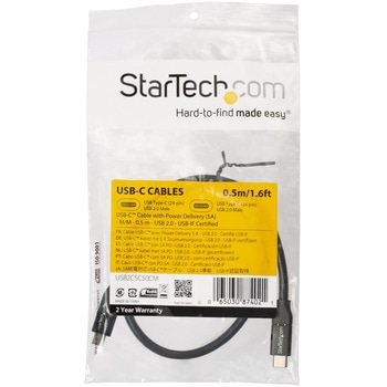 USB 2.0 Type-C ケーブル 0.5m 給電充電対応(最大5A) USB-IF認証済み StarTech.com