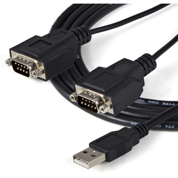 StarTech.com 2ポート増設USB 2.0 - RS232Cシリアルケーブル 1x USB A - 2X D-Sub 9ピン FTDIチップ