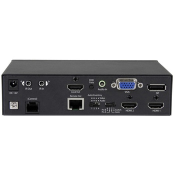 マルチビデオ入力対応HDBaseTエクステンダー延長器セット スイッチ機能内蔵 Cat5e/Cat6ケーブル使用DisplayPort/ VGA/ HDMI切替器 4K対応 StarTech.com