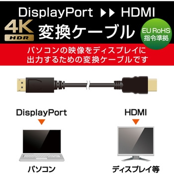 HDMI変換ケーブル DisplayPort-HDMI 4K 2K解像度対応 デジタル音声出力 ブラック エレコム