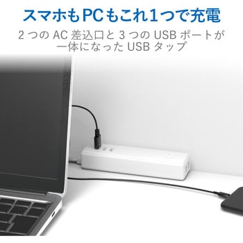 USB付 電源タップ 2P×2個口 USBポート 合計3.4A 60cm ほこり防止