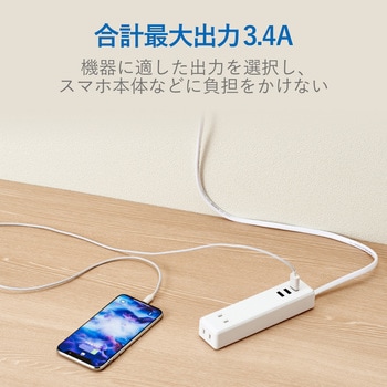 USB付 電源タップ 2P×2個口 USBポート 合計3.4A 60cm ほこり防止シャッター スイングタップ エレコム