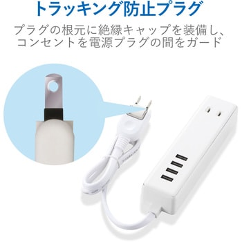 USB付 電源タップ 2P×2個口 USBポート 合計3.4A 60cm ほこり防止シャッター スイングタップ エレコム