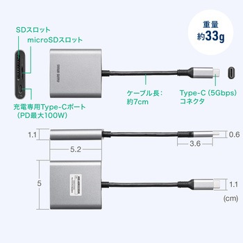カードリーダー USB TypeC USB PD充電対応 サンワダイレクト