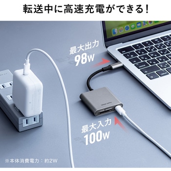 カードリーダー USB TypeC USB PD充電対応 サンワダイレクト