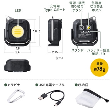 LEDライト カラビナ付き 充電式 サンワダイレクト
