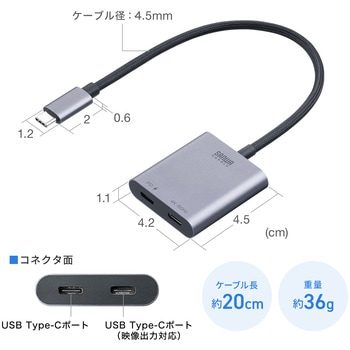 USB TypeCアダプタ USB 5Gbps PD100W対応 サンワダイレクト