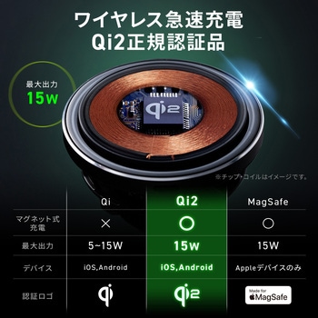 ワイヤレス充電ホルダー マグネット内蔵 吸盤タイプ サンワダイレクト