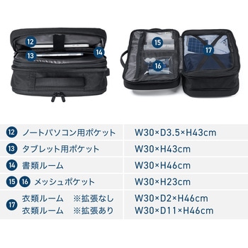 キャリングバッグ ビジネスタイプ マチ拡張 サンワダイレクト