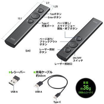 パワーポインター USB充電式 サンワダイレクト