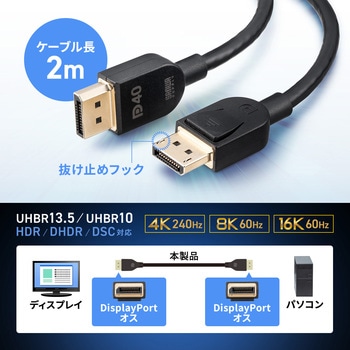 DisplayPortケーブル Ver2.1 40Gbps転送対応 サンワダイレクト