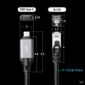 LANケーブル CAT6 USB TypeC変換 サンワダイレクト