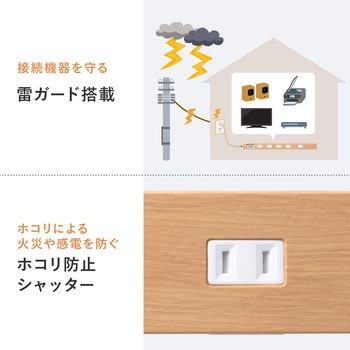 電源タップ 雷ガード付き USB-A+Type-C(PD20W) サンワダイレクト