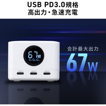 電源タップ USB急速充電機能付き GaN PD67W サンワダイレクト
