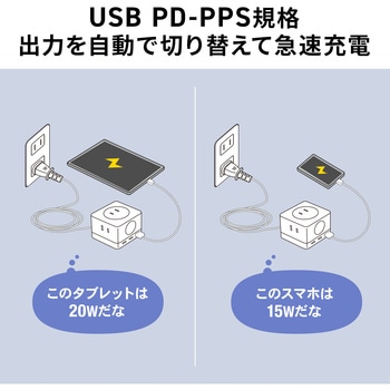 電源タップ USB急速充電機能付き GaN PD67W サンワダイレクト