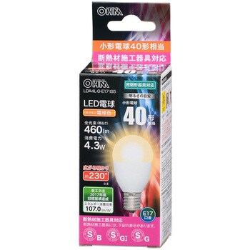 Led電球 E17 密閉器具 断熱材施工器具対応 オーム電機 一般電球タイプled電球 通販モノタロウ Lda4l G E17 Is5