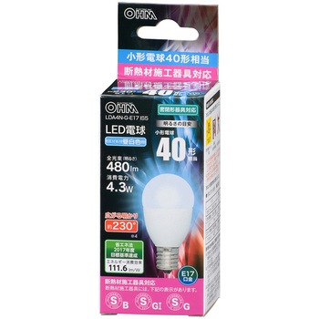 Lda4n G E17 Is5 Led電球 E17 密閉器具 断熱材施工器具対応 1個 オーム電機 通販サイトmonotaro