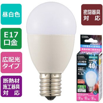 Lda4n G E17 Is5 Led電球 E17 密閉器具 断熱材施工器具対応 オーム電機 昼白色 定格消費電力 4 3w 1個 通販モノタロウ