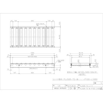 PLJ50R-TS-W100-P100-L1000 軽荷重用ローラーコンベア(Φ50 樹脂製