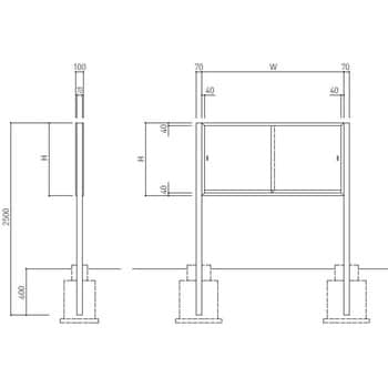 アルミ屋外用掲示板(2本脚型・シリンダー錠仕様)