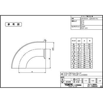 90°スイープエルボ SUS304(クランプ接手片ウエルドタイプ) トーステ