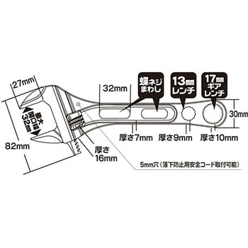 JMR-220 モンキーギアレンチ JOB Master 全長220mm最大開口32mm