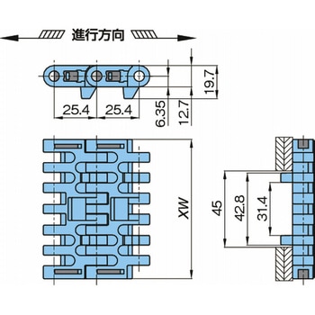 プラスチックモジュラーチェーン WT2505G-M形 椿本チエイン