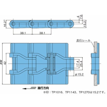 TPS826-KV250-L プラトップチェーン TPS形(直線搬送用) 1リンク 椿本