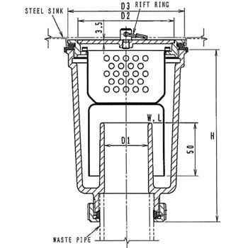 鉄鋳物差込式共栓付流しトラップ