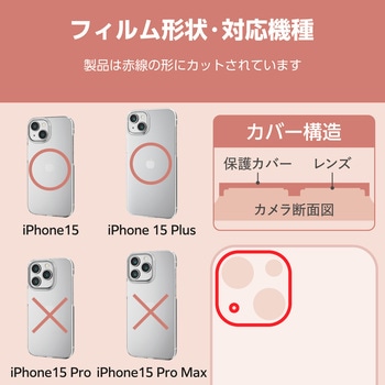iPhone15/15Plus カメラフィルム ガラス フレーム付 グリッター 表面硬度10H 指紋防止 &me エレコム