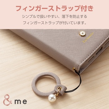 iPhone15 ケース レザー 手帳型 衝撃吸収 フィンガーストラップ付 ミラー付 &me Enchantee エレコム