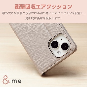 iPhone15 ケース レザー 手帳型 衝撃吸収 フィンガーストラップ付 ミラー付 &me Enchantee エレコム